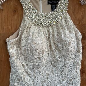 Cachet Cream Lace Dress with Pearl Neckline